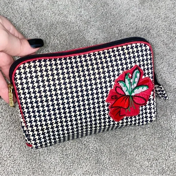 AUTH VTG Christian Dior Houndstooth Small Cosmetic Makeup Bag Clutch Zip Pouch - Picture 6 of 16